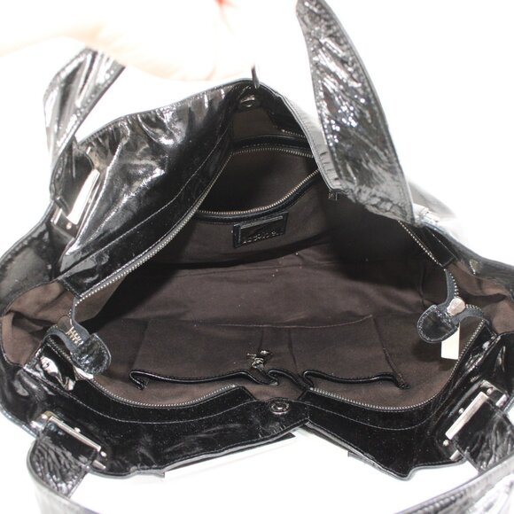 Kooba Purse 18 x 11 x 5 Black Silver Inner Pockets Shoulder Patent Leather Purse - Picture 9 of 13